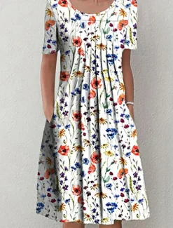 Sale Women's Midi Dress Casual Dress Floral Dress Short Sleeve Floral Ruched Spring Summer Crew Neck Basic Daily Vacation Weekend Women Spring Dresses|T Shirt Dresses