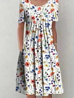 Sale Women's Midi Dress Casual Dress Floral Dress Short Sleeve Floral Ruched Spring Summer Crew Neck Basic Daily Vacation Weekend Women Spring Dresses|T Shirt Dresses