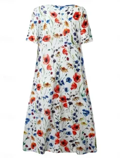 Sale Women's Midi Dress Casual Dress Floral Dress Short Sleeve Floral Ruched Spring Summer Crew Neck Basic Daily Vacation Weekend Women Spring Dresses|T Shirt Dresses