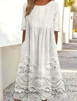Clearance Women's Midi Dress Casual Dress Skater Dress Summer Dress Fashion Modern Daily Weekend Regular Fit Floral Half Sleeve V Neck White Pink Blue Summer Women White Dresses