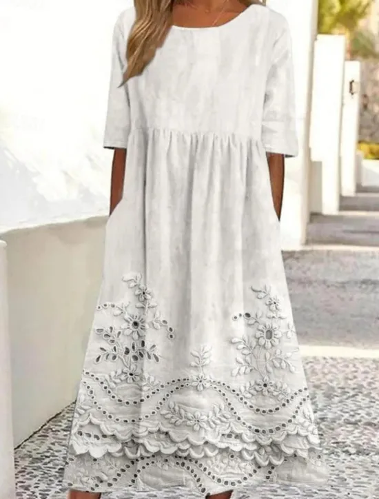 Clearance Women's Midi Dress Casual Dress Skater Dress Summer Dress Fashion Modern Daily Weekend Regular Fit Floral Half Sleeve V Neck White Pink Blue Summer Women White Dresses