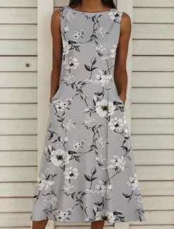 Women's Midi Dress Casual Dress Tank Dress Summer Dress Elegant Vacation Stylish Vacation Holiday Loose Fit Floral Sleeveless Crew Neck Pink Blue Purple Green Summer Women Spring Dresses