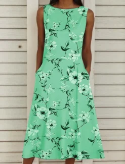 Women's Midi Dress Casual Dress Tank Dress Summer Dress Elegant Vacation Stylish Vacation Holiday Loose Fit Floral Sleeveless Crew Neck Pink Blue Purple Green Summer Women Spring Dresses