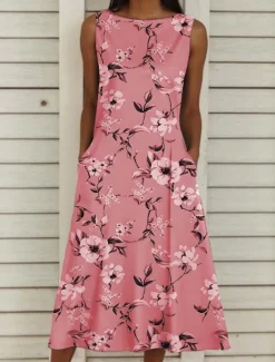 Women's Midi Dress Casual Dress Tank Dress Summer Dress Elegant Vacation Stylish Vacation Holiday Loose Fit Floral Sleeveless Crew Neck Pink Blue Purple Green Summer Women Spring Dresses