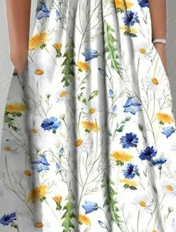 New Women's Midi Dress Casual Dress Shift Dress Floral Ruched Pocket Crew Neck Elegant Casual Daily Vacation Short Sleeve Summer Spring Women Spring Dresses|T Shirt Dresses