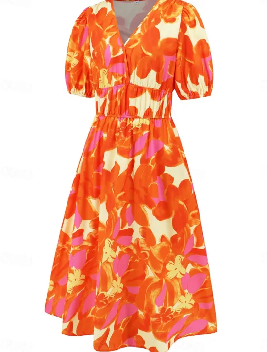 Hot Women's Midi Dress Casual Dress Swing Dress A Line Dress Summer Dress Stylish Casual Vacation Daily Date Regular Fit Floral Short Sleeve V Neck Blue Green Summer Women Spring Dresses