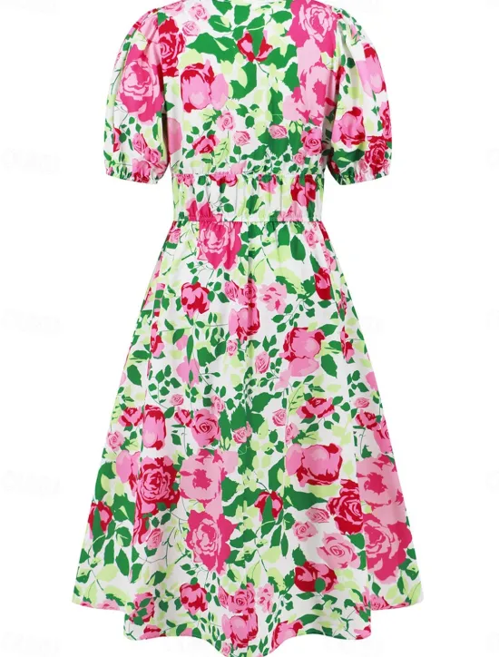 Hot Women's Midi Dress Casual Dress Swing Dress A Line Dress Summer Dress Stylish Casual Vacation Daily Date Regular Fit Floral Short Sleeve V Neck Blue Green Summer Women Spring Dresses
