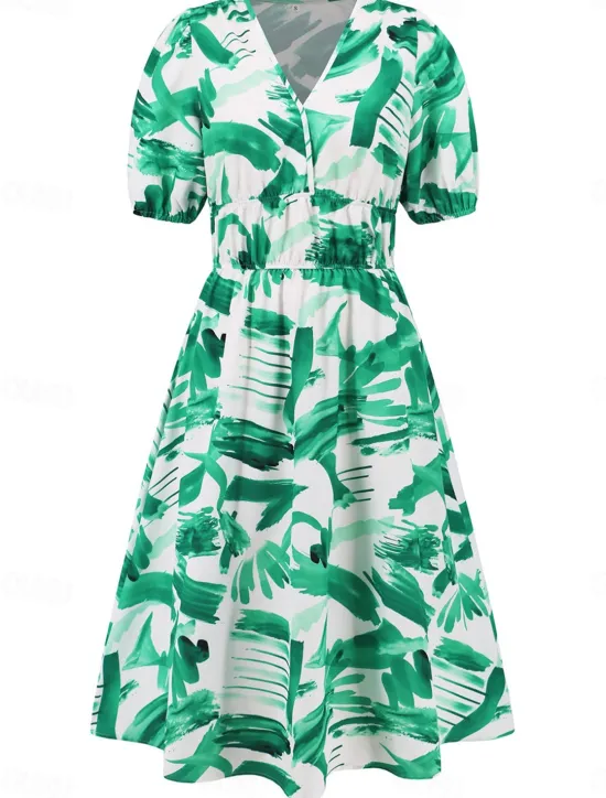 Hot Women's Midi Dress Casual Dress Swing Dress A Line Dress Summer Dress Stylish Casual Vacation Daily Date Regular Fit Floral Short Sleeve V Neck Blue Green Summer Women Spring Dresses