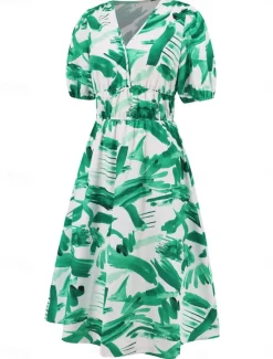 Hot Women's Midi Dress Casual Dress Swing Dress A Line Dress Summer Dress Stylish Casual Vacation Daily Date Regular Fit Floral Short Sleeve V Neck Blue Green Summer Women Spring Dresses