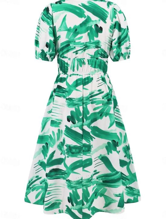 Hot Women's Midi Dress Casual Dress Swing Dress A Line Dress Summer Dress Stylish Casual Vacation Daily Date Regular Fit Floral Short Sleeve V Neck Blue Green Summer Women Spring Dresses