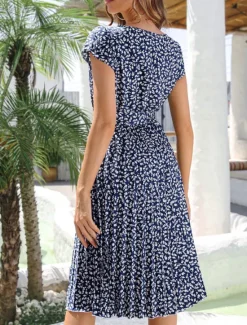 Clearance Women's Midi Dress Casual Dress A Line Dress Stylish Casual Vacation Daily Regular Fit Floral Short Sleeve Crew Neck Green Light Blue Summer Women Floral Dresses|Spring Dresses