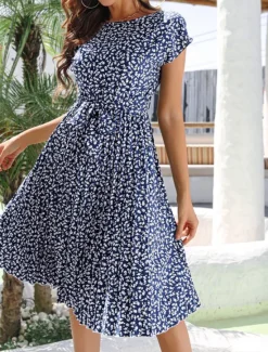 Clearance Women's Midi Dress Casual Dress A Line Dress Stylish Casual Vacation Daily Regular Fit Floral Short Sleeve Crew Neck Green Light Blue Summer Women Floral Dresses|Spring Dresses