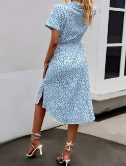 New Women's Midi Dress Casual Dress A Line Dress Stylish Casual Vacation Daily Regular Fit Floral Short Sleeve Shirt Collar Yellow Pink Blue Spring Fall Women Spring Dresses