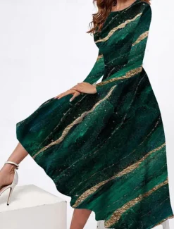 Online Women's Midi Dress Casual Dress Winter Dress Swing Dress Fashion Modest Formal Outdoor Party Regular Fit Color Gradient Marble Long Sleeve Crew Neck Spring Fall Winter Autumn Women Cocktail Dress