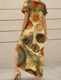 Outlet Women's Midi Dress Casual Dress Sundress A Line Dress Summer Dress Bohemia Vacation Casual Beach Loose Fit Graphic Boho Paisley Damask Short Sleeve V Neck Yellow Red Blue Purple Summer Spring Fall Women Vacation Dresses