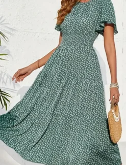 Best Women's Midi Dress Casual Dress Swing Dress A Line Dress Stylish Casual Vacation Daily Regular Fit Floral Short Sleeve V Neck Summer Women Spring Dresses|Floral Dresses