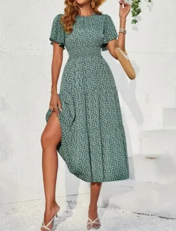 Best Women's Midi Dress Casual Dress Swing Dress A Line Dress Stylish Casual Vacation Daily Regular Fit Floral Short Sleeve V Neck Summer Women Spring Dresses|Floral Dresses