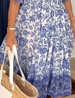 Hot Women's Midi Dress Casual Dress Boho Chic Dresses Boho Dress Bohemia Stylish Casual Vacation Casual Daily Loose Fit Graphic Half Sleeve V Neck Pink Blue Sky Blue Apricot Summer Spring Women Floral Dresses