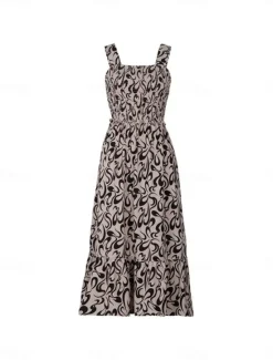 Hot Women's Midi Dress Casual Dress A Line Dress Slip Dress Stylish Casual Vacation Daily Regular Fit Graphic Sleeveless Strap Summer Women Vacation Dresses