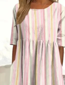 Sale Women's Midi Dress Casual Dress T Shirt Dress Tee Dress Sundress A Line Dress Bohemia Vacation Vintage Regular Fit Graphic Stripe Short Sleeve Crew Neck Summer Women Casual Dress