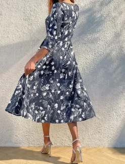 Best Women's Midi Dress Casual Dress A Line Dress Casual Daily Regular Fit Floral 3/4 Length Sleeve V Neck Summer Spring Fall Women Cocktail Dress