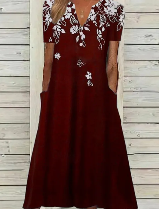 Outlet Women's Midi Dress Casual Dress Navy Blue Half Sleeve Floral Pocket Summer Spring Fall V Neck Vacation Daily Vacation 2023 S M L XL XXL 3XL Women Spring Dresses