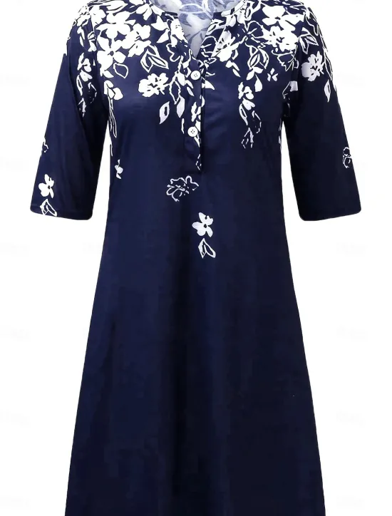 Outlet Women's Midi Dress Casual Dress Navy Blue Half Sleeve Floral Pocket Summer Spring Fall V Neck Vacation Daily Vacation 2023 S M L XL XXL 3XL Women Spring Dresses
