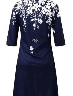Outlet Women's Midi Dress Casual Dress Navy Blue Half Sleeve Floral Pocket Summer Spring Fall V Neck Vacation Daily Vacation 2023 S M L XL XXL 3XL Women Spring Dresses
