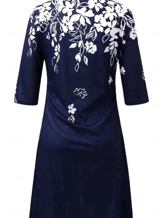 Outlet Women's Midi Dress Casual Dress Navy Blue Half Sleeve Floral Pocket Summer Spring Fall V Neck Vacation Daily Vacation 2023 S M L XL XXL 3XL Women Spring Dresses