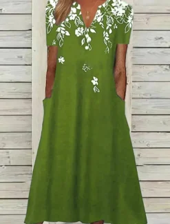 Outlet Women's Midi Dress Casual Dress Navy Blue Half Sleeve Floral Pocket Summer Spring Fall V Neck Vacation Daily Vacation 2023 S M L XL XXL 3XL Women Spring Dresses
