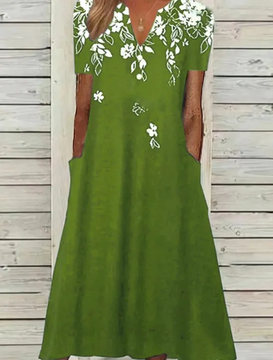 Outlet Women's Midi Dress Casual Dress Navy Blue Half Sleeve Floral Pocket Summer Spring Fall V Neck Vacation Daily Vacation 2023 S M L XL XXL 3XL Women Spring Dresses