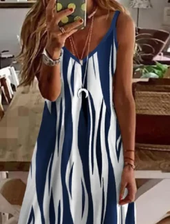 Clearance Women's Midi Dress Casual Dress Strap Dress Mini Dress Petite Dress Sundress Stylish Basic Sexy Vacation Daily Holiday Regular Fit Striped Sleeveless V Neck Black Wine Blue Green Summer Spring Women Sundresses