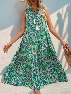 Outlet Women's Midi Dress Casual Dress Swing Dress A Line Dress Tank Dress Casual Daily Regular Fit Floral Sleeveless V Neck Blue Fuchsia Green Summer Spring Fall Women Floral Dresses