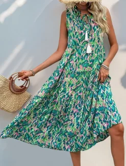 Outlet Women's Midi Dress Casual Dress Swing Dress A Line Dress Tank Dress Casual Daily Regular Fit Floral Sleeveless V Neck Blue Fuchsia Green Summer Spring Fall Women Floral Dresses