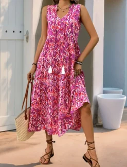 Outlet Women's Midi Dress Casual Dress Swing Dress A Line Dress Tank Dress Casual Daily Regular Fit Floral Sleeveless V Neck Blue Fuchsia Green Summer Spring Fall Women Floral Dresses
