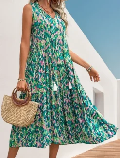 Outlet Women's Midi Dress Casual Dress Swing Dress A Line Dress Tank Dress Casual Daily Regular Fit Floral Sleeveless V Neck Blue Fuchsia Green Summer Spring Fall Women Floral Dresses
