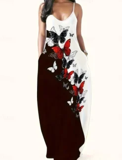 Women's Midi Dress Casual Dress A Line Dress Summer Dress Slip Dress Stylish Casual Vacation Daily Regular Fit Butterfly Sleeveless U Neck Summer Women Vacation Dresses