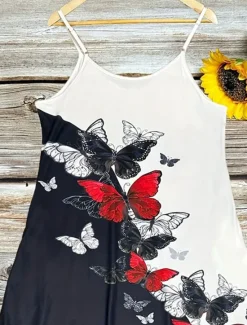 Women's Midi Dress Casual Dress A Line Dress Summer Dress Slip Dress Stylish Casual Vacation Daily Regular Fit Butterfly Sleeveless U Neck Summer Women Vacation Dresses