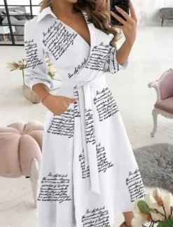 Women's Midi Dress Casual Dress A Line Dress Stylish Casual Vacation Daily Regular Fit Graphic Geometric 3/4 Length Sleeve V Neck Black White Blue Green Summer Women Work Dresses