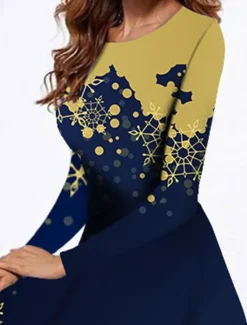 Sale Women's Midi Dress Casual Dress Winter Dress Swing Dress Fashion Modest Formal Outdoor Party Regular Fit Flower Long Sleeve Crew Neck Spring Fall Winter Autumn Women Cocktail Dress
