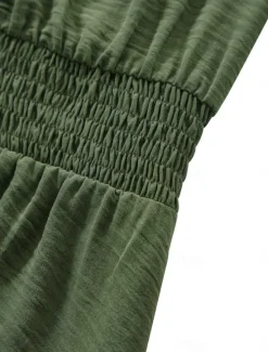 Best Women's Midi Dress Casual Dress A Line Dress Stylish Basic Casual Vacation Daily Regular Fit Plain Long Sleeve V Neck Black Army Green Summer Spring Women Work Dresses