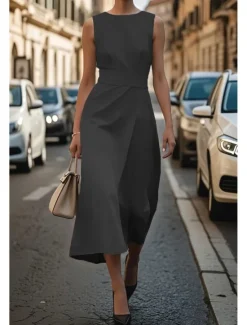 Hot Women's Midi Dress Casual Dress Tank Dress Summer Dress Fashion Modern Daily Date Weekend Regular Fit Plain Sleeveless Crew Neck Black White Blue Green Summer Women Work Dresses|White Dresses