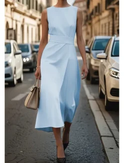 Hot Women's Midi Dress Casual Dress Tank Dress Summer Dress Fashion Modern Daily Date Weekend Regular Fit Plain Sleeveless Crew Neck Black White Blue Green Summer Women Work Dresses|White Dresses