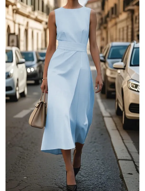Hot Women's Midi Dress Casual Dress Tank Dress Summer Dress Fashion Modern Daily Date Weekend Regular Fit Plain Sleeveless Crew Neck Black White Blue Green Summer Women Work Dresses|White Dresses