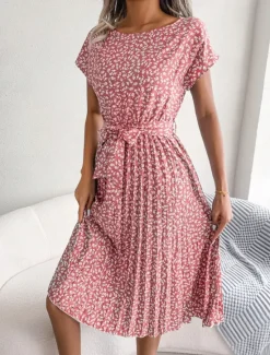 Clearance Women's Midi Dress Casual Dress A Line Dress Stylish Casual Vacation Daily Regular Fit Floral Short Sleeve Crew Neck Pink Light Blue Summer Spring Women Spring Dresses