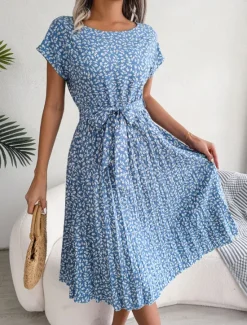 Clearance Women's Midi Dress Casual Dress A Line Dress Stylish Casual Vacation Daily Regular Fit Floral Short Sleeve Crew Neck Pink Light Blue Summer Spring Women Spring Dresses