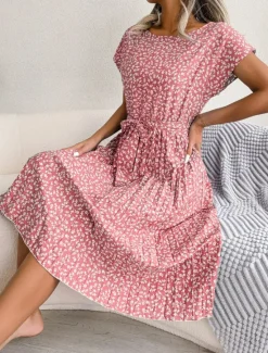 Clearance Women's Midi Dress Casual Dress A Line Dress Stylish Casual Vacation Daily Regular Fit Floral Short Sleeve Crew Neck Pink Light Blue Summer Spring Women Spring Dresses