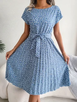 Clearance Women's Midi Dress Casual Dress A Line Dress Stylish Casual Vacation Daily Regular Fit Floral Short Sleeve Crew Neck Pink Light Blue Summer Spring Women Spring Dresses