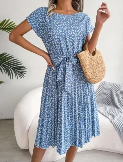 Clearance Women's Midi Dress Casual Dress A Line Dress Stylish Casual Vacation Daily Regular Fit Floral Short Sleeve Crew Neck Pink Light Blue Summer Spring Women Spring Dresses