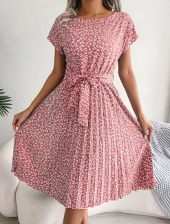 Clearance Women's Midi Dress Casual Dress A Line Dress Stylish Casual Vacation Daily Regular Fit Floral Short Sleeve Crew Neck Pink Light Blue Summer Spring Women Spring Dresses